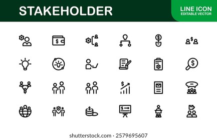 Stakeholder Icon Set. Professional Vector Illustrations for Business Partnerships, Investors, and Corporate Relationships