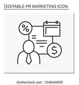 Stakeholder line icon. Businessman shares, stakes, percent of money income to company. Investition in business.PR marketing concept. Isolated vector illustrations. Editable stroke