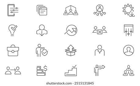 Stakeholder line icon collection. Partners, customers, investors, business, management, collaboration, strategy, team, government, community, trade unions, and customers icon set. UI outline icon pack