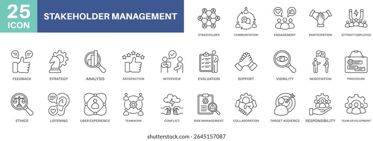 stakeholder management pack concept design icons set collections, simple style design inspiration for any interface and purpose suitable for symbols and more