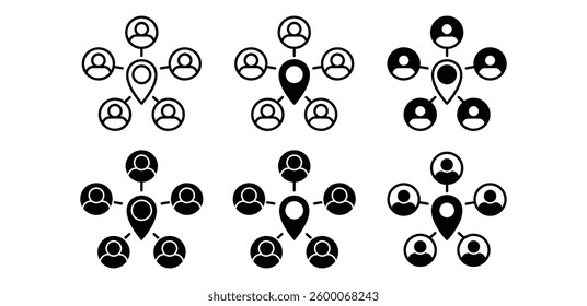 Stakeholder Mapping Network Diagrams Icons Black and White Color Vector Design Illustration