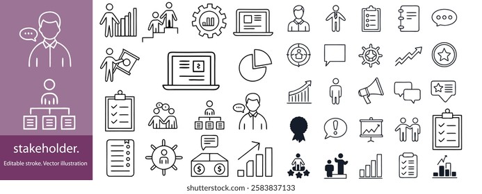 Stakeholder outline icons. Linear icon collection. Editable stroke. Vector illustration