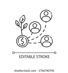 Stakeholder pixel perfect linear icon. investment in organization. Business project management. Thin line customizable illustration. Contour symbol. Vector isolated outline drawing. Editable stroke