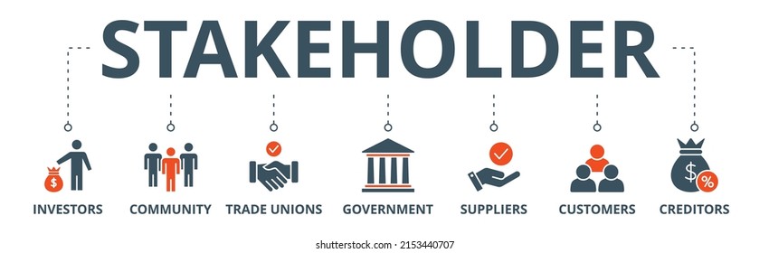 Stakeholder relationship banner web icon vector illustration concept for stakeholder, investor, government, and creditors with icon of community, trade unions, suppliers, and customers