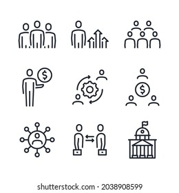 Stakeholder and shareholder related editable stroke outline icons set isolated on white background flat vector illustration. Pixel perfect.