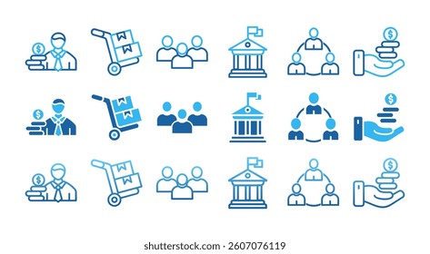 STAKEHOLDER.icon set with multiple style innovation, idea, goal, business plan, money, team, and scalability,	