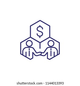 Stakeholders Line Icon. Money, Businessmen, Cells. Business Concept. Can Be Used For Topics Like Finance, Investment, Shareholding, Stockholding