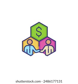 Stakeholders line icon. Money, businessmen, cells. Business concept. Can be used for topics like finance, investment, shareholding, stockholding