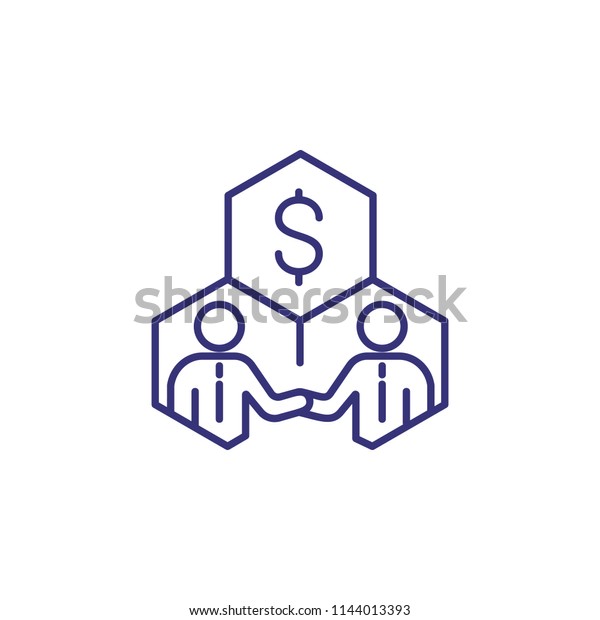 Stakeholders line icon. Money, businessmen,\
cells. Business concept. Can be used for topics like finance,\
investment, shareholding,\
stockholding