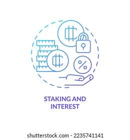 Staking and interest blue gradient concept icon. Earn passive income. Way to make money on crypto abstract idea thin line illustration. Isolated outline drawing. Myriad Pro-Bold font used