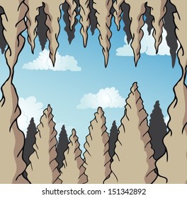 Stalactite cave background - vector illustration.