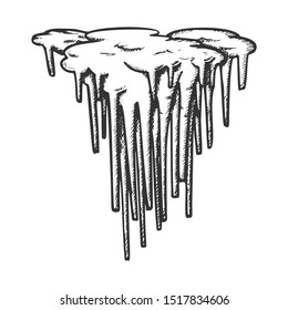 Stalactite Decorative Shape Monochrome Vector. Vertical Icy Crystal Stalactite And Stalagmite. Underground Formation Engraving Template Designed In Retro Style Black And White Illustration