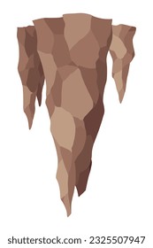 Stalactite. Icicle shaped hanging mineral formations in cave. Nature brown limestone, material stone icon. Natural growth geology formations