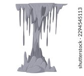 Stalactite limestone column. Stalagmite growth formations, natural cave rocks. Cartoon underground stalactite icicles flat vector illustration