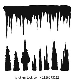 stalactites vector silhouette black. natural cave formations