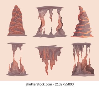 Stalagmite. Rock cave mountains mineral stones indoor natural objects exact vector dripping stalagmite in cartoon style