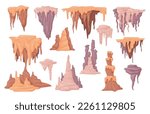 Stalagmites. Stalagmite and stalactite underwater cave or stone cavern, limestone formations geological speleology rock spike mineral structure vector illustration of stalagmite rock stalactite