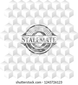 Stalemate retro style grey emblem with geometric cube white background
