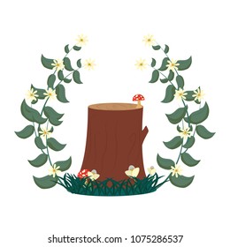 stalk tree with natural branches with leaves and flowers