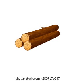 Stalked oak or pine timbers, lumber sticks isolated flat cartoon icon. Vector stalk of tree trunks, wood pile. Chopped tree trunks, bark of felled dry woods, realistic logs of fire, heap of woodpile