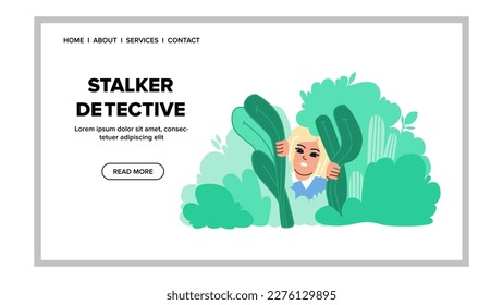 stalker detective vector. camera investigator, car paparazzi, reporter surveillance, spying private stalker detective web flat cartoon illustration