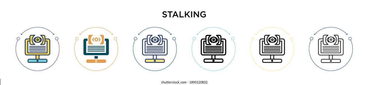 Stalking icon in filled, thin line, outline and stroke style. Vector illustration of two colored and black stalking vector icons designs can be used for mobile, ui, web