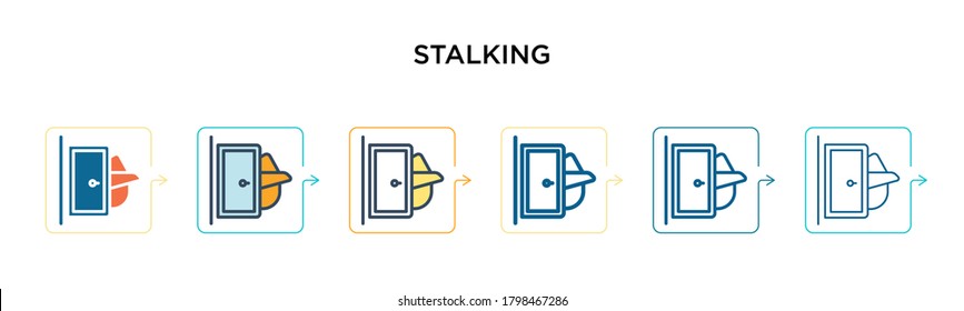 Stalking vector icon in 6 different modern styles. Black, two colored stalking icons designed in filled, outline, line and stroke style. Vector illustration can be used for web, mobile, ui