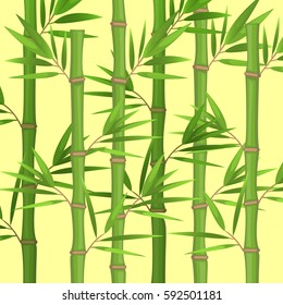 Stalks of bamboo with green leaves flat theme in realistic style isolated on white. Vector illustration of tropical plants.