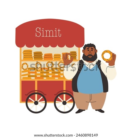Stall with bagels. Turkish market. Vector illustration