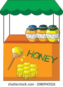 Stall counter with Honey. Draw illustration in color