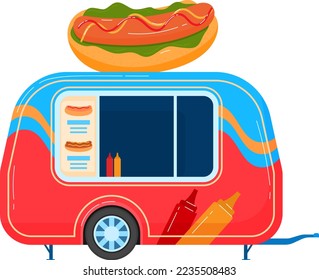 Stall hot street food, shop business, snack sausage, lunch delicious, isolated on white, in cartoon style vector illustration.
