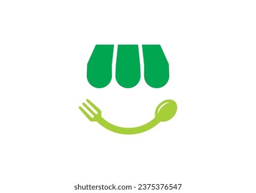 stall roof with spoon fork logo, food shop symbol design vector