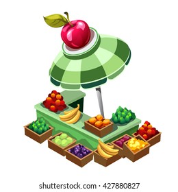Stall for sale of fresh fruit. Vector illustration.
