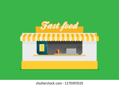 Stall sells fast food. Flat vector