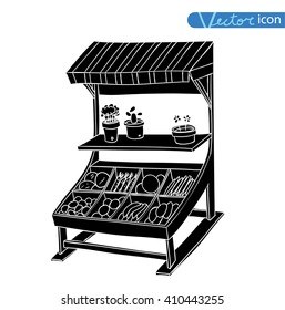  stall shop and cart, vector illustration