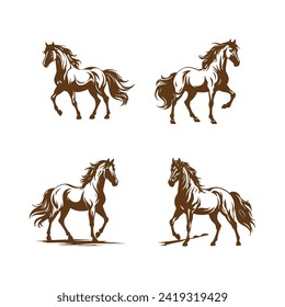 Stallion Horse Icons Set Isolated On White Background and Vector Illustration silhouette