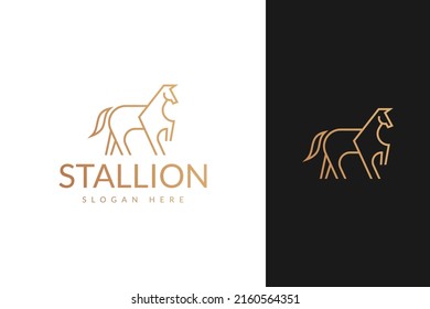 stallion horse with line outline monoline style logo design vector