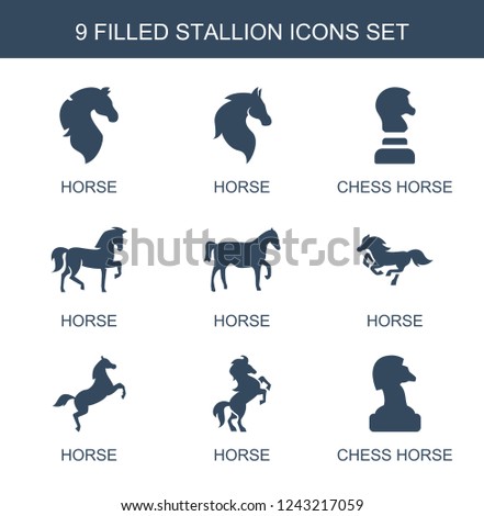 stallion icons. Set of 9 filled stallion icons included horse, chess horse on . Editable stallion icons for web, mobile and infographics.