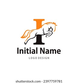 Stallion Logo of Initial Letter I Equestrianism Horse equine sign vector.
