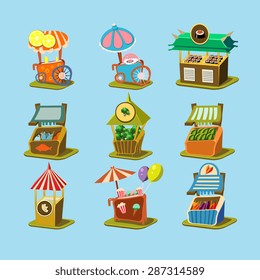 Stalls with food in style an Isometric vector