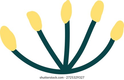 Stamen Cluster mit fünf weiteren Spitzen auf gekrümmten Filamenten, fette Umrisse und saubere Formen. Symbol für Wachstum, Natur und Bio-Schönheit für Branding und Verpackung. Cartoon, Vektorgrafik.