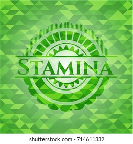Stamina green emblem. Mosaic background
