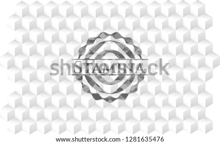 Stamina grey badge with geometric cube white background