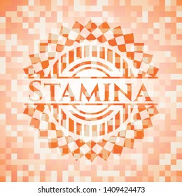 Stamina orange tile background illustration. Square geometric mosaic seamless pattern with emblem inside.