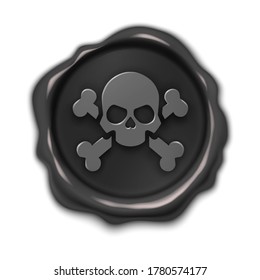 Stamp, 3D realistic vector Illustration Black label, pirate mark, Isolated on White Background.