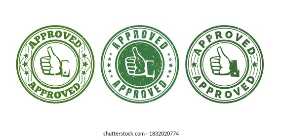 Stamp to approve with thumb up. Stylish symbol quality for great deals, banner for best recommendation of brand, vector trust logo for premium service isolated on white background
