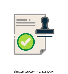 Stamp with approved document, agreement, confirmed filled outline icons. Vector illustration. Editable stroke. Isolated icon suitable for web, infographics, interface and apps.