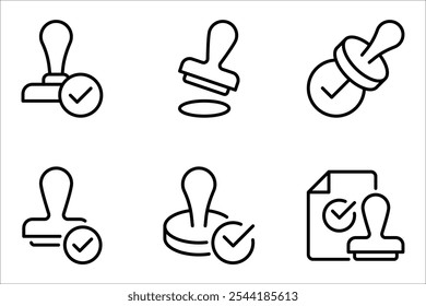 Stamp approved linear icon set. Stamp of approval. Verification and validation. vector illustration on white background