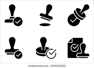 Carimbo aprovado conjunto de ícones lineares. Carimbo da homologação. Verificação e validação. ilustração vetorial sobre fundo branco