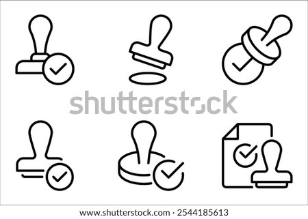 Stamp approved linear icon set. Stamp of approval. Verification and validation. vector illustration on white background